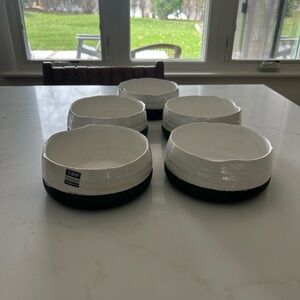 White and brown handmade Ceramic Bowl Set of 5 from BELGIUM.